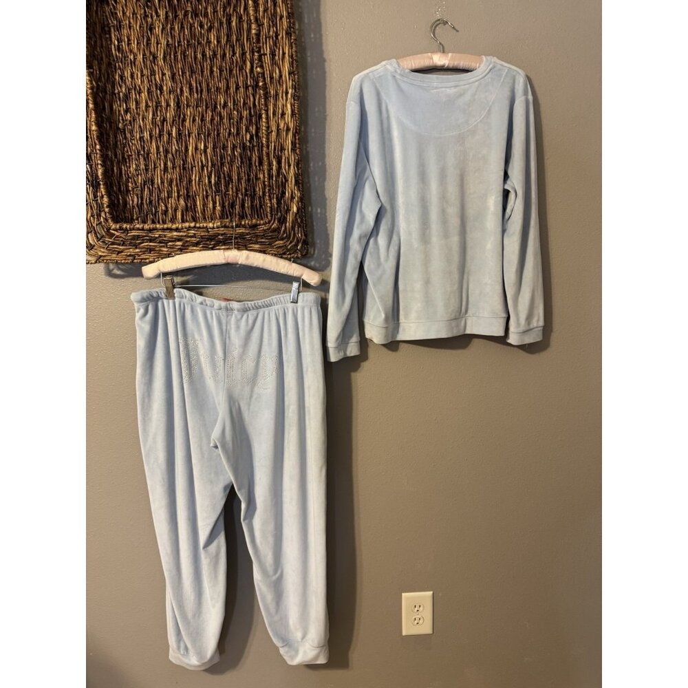 Juicy Couture Velour 2pc Top Track Pants Set Y2K Blue Crystals Women’s L Large - Picture 4 of 10